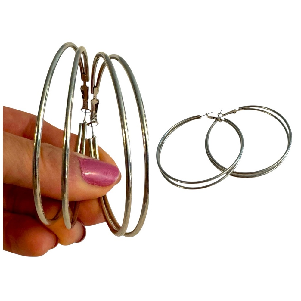 2.5” double hoop silver earrings